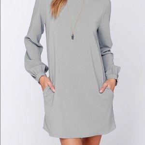 Lulus Grey Long Sleeve Shift Dress NWOT